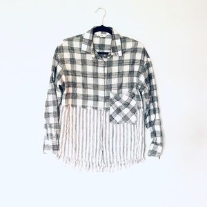 Entro• Grey Fringed Button Down Shirt